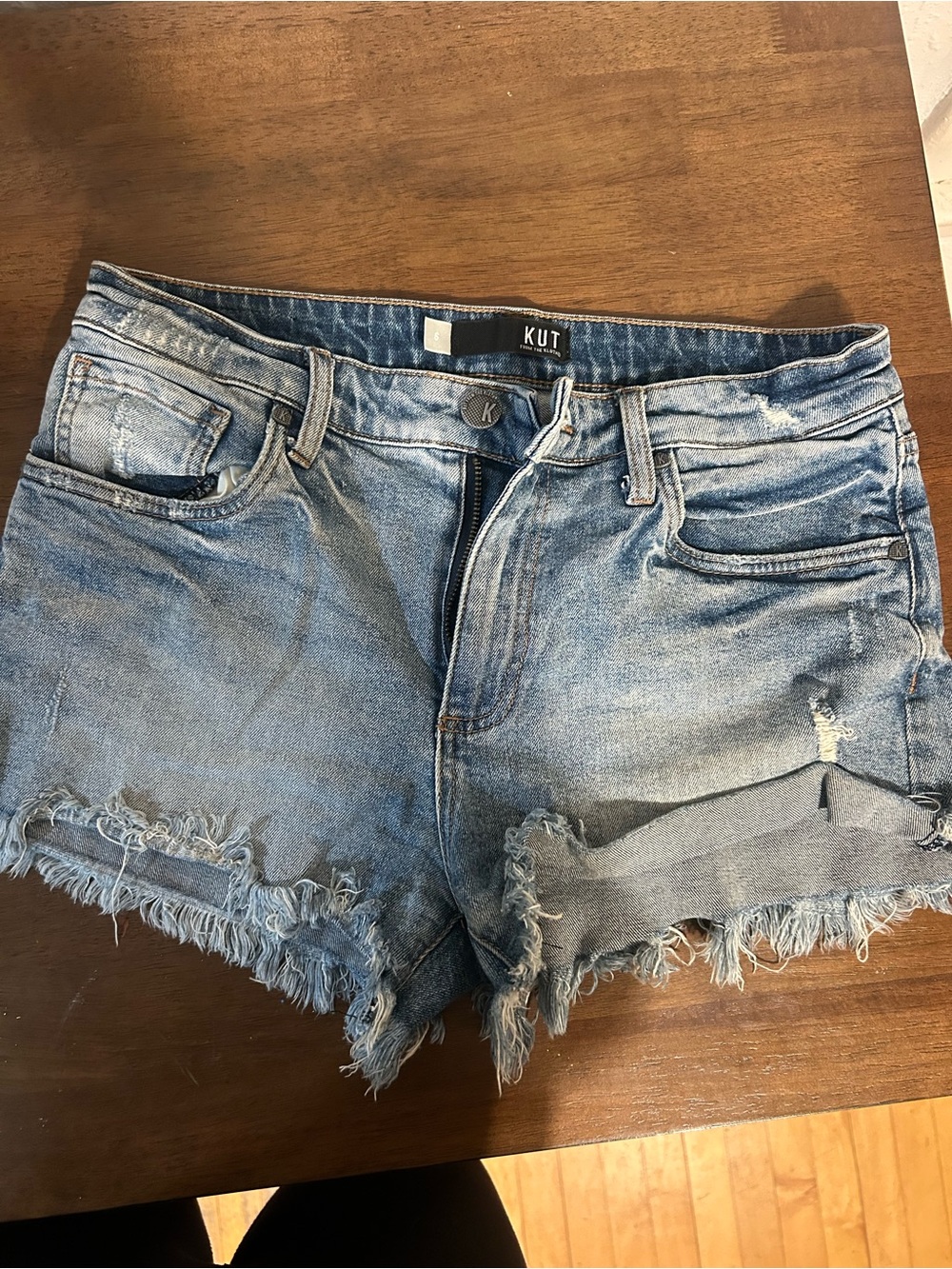 Kut from the Kloth Washed Blue Distressed Denim Cutoff Shorts